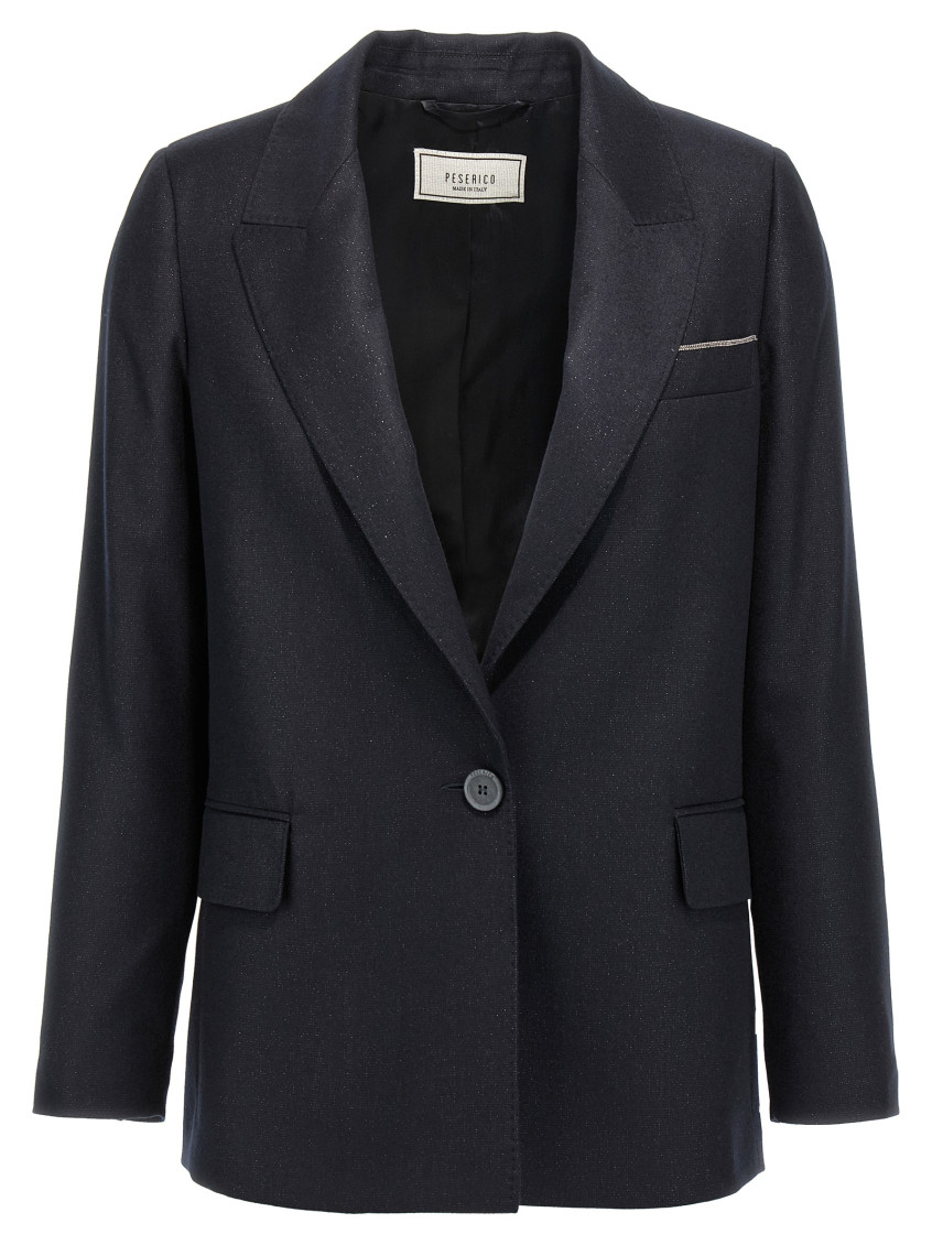 Shop Peserico Navy Blue Lurex Single-breasted Blazer