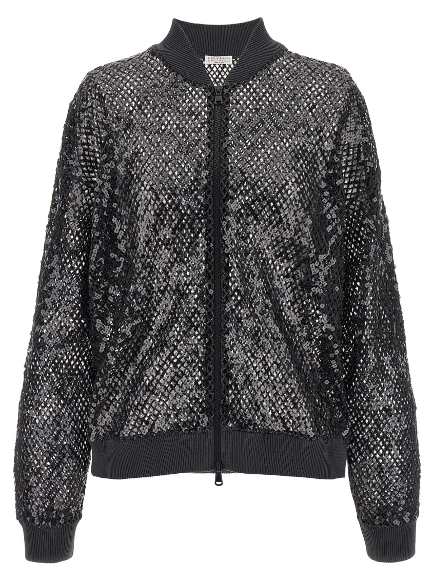Brunello Cucinelli Dazzling Net Embroidery Sweaters And Cardigans Gray