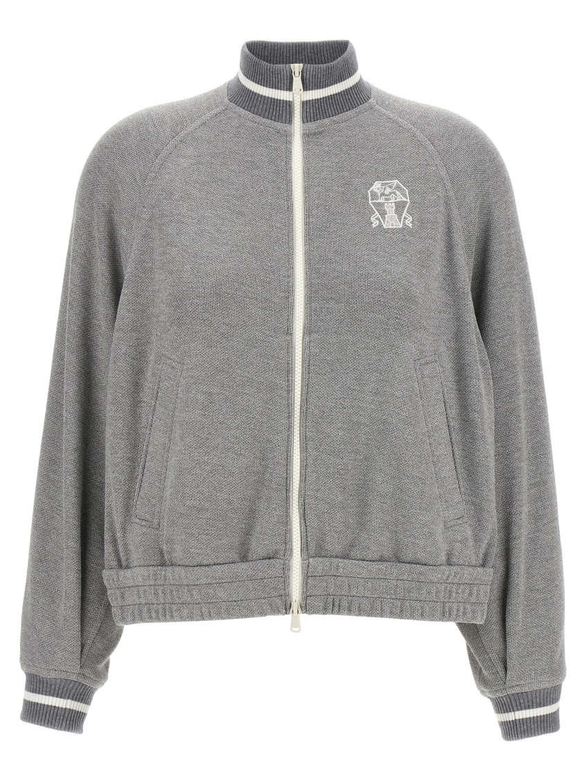 Brunello Cucinelli Logo Zipped Sweatshirt In Gray