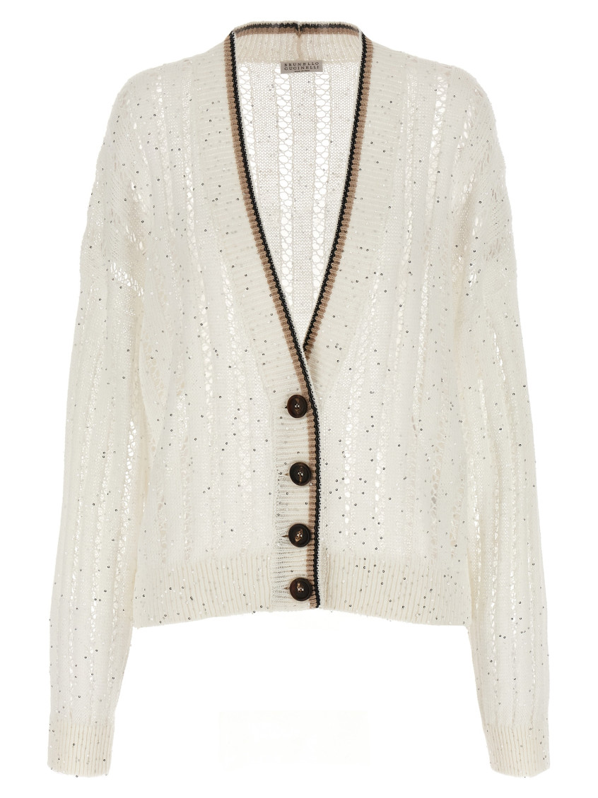 Brunello Cucinelli Dazzling Ribbed Net Sweaters And Cardigans White In White