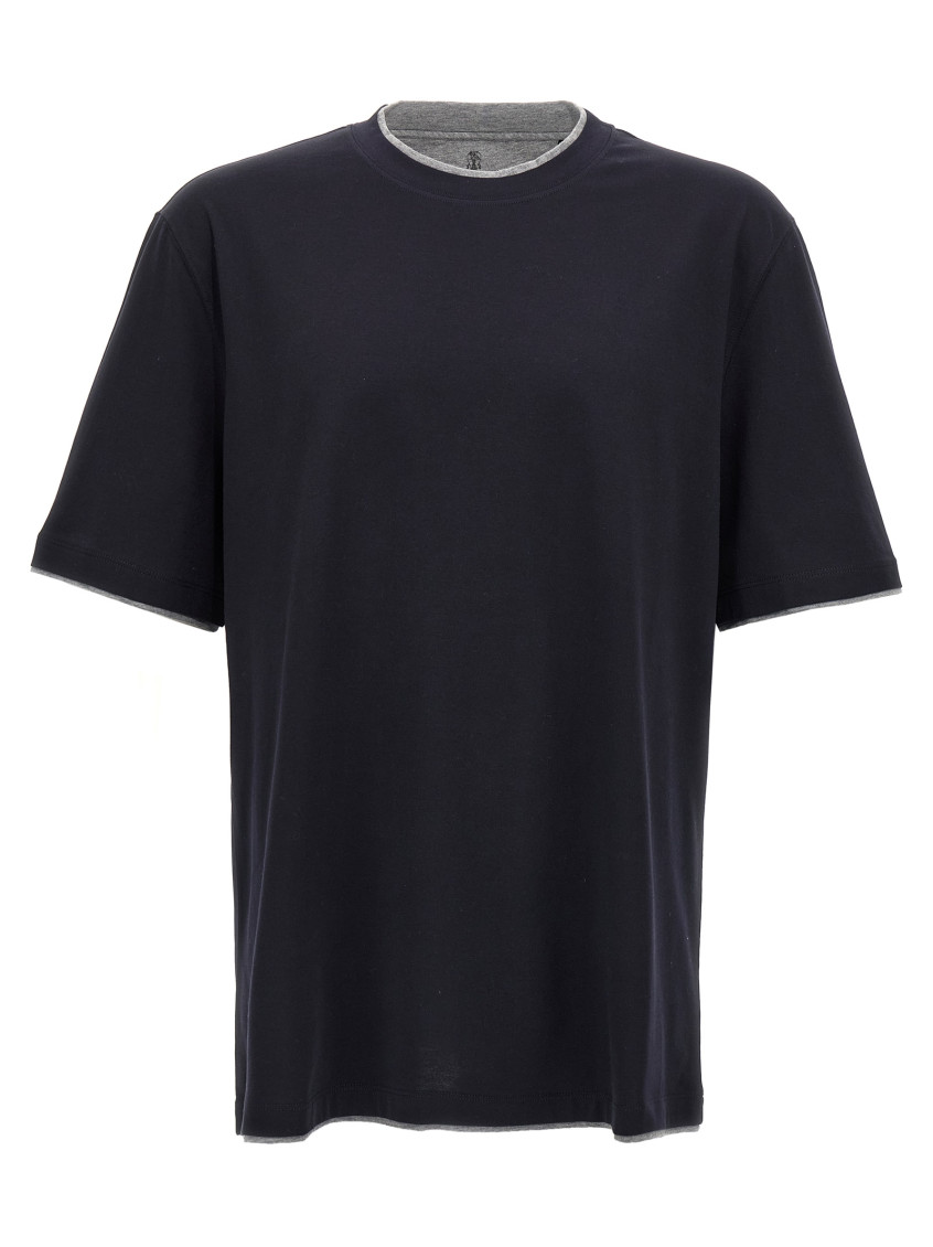 Brunello Cucinelli Double Layer Crewneck T-shirt Featuring Elegant Piping