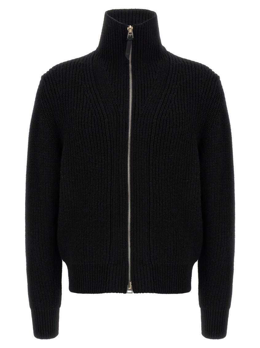 Tom Ford Slim-fit Ribbed Wool And Cashmere-blend Zip-up Cardigan In Black