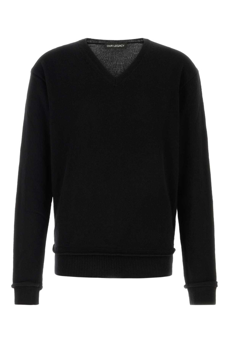 Our Legacy V-neck Wool Sweater With Ribbed Cuffs And Hem In Black