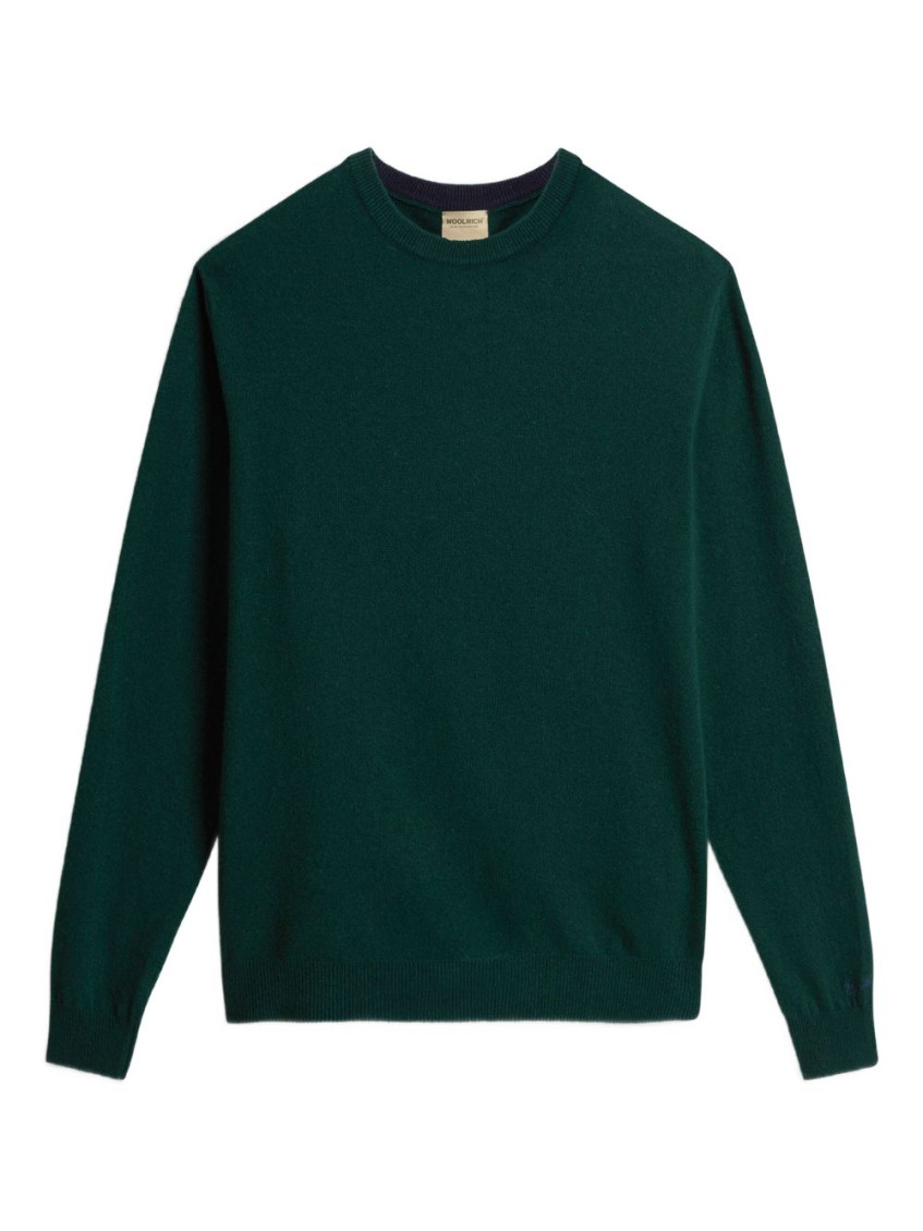 Woolrich Classic Crew Neck Wool Sweater In Deep Green In Green