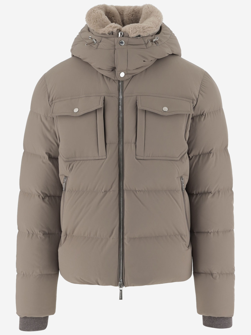 Moorer Quilted Down Jacket With High Collar And Removable Hood In Gray
