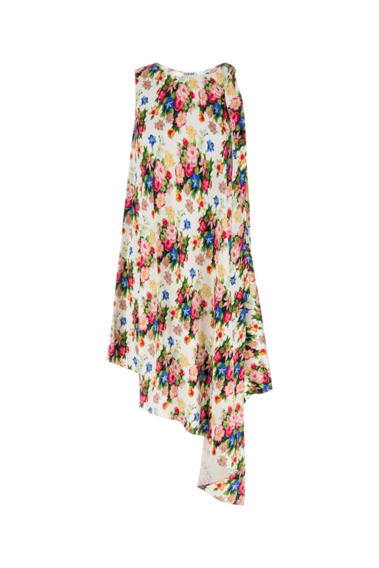 Loewe Asymmetrical Floral Print Dress In Multicolor
