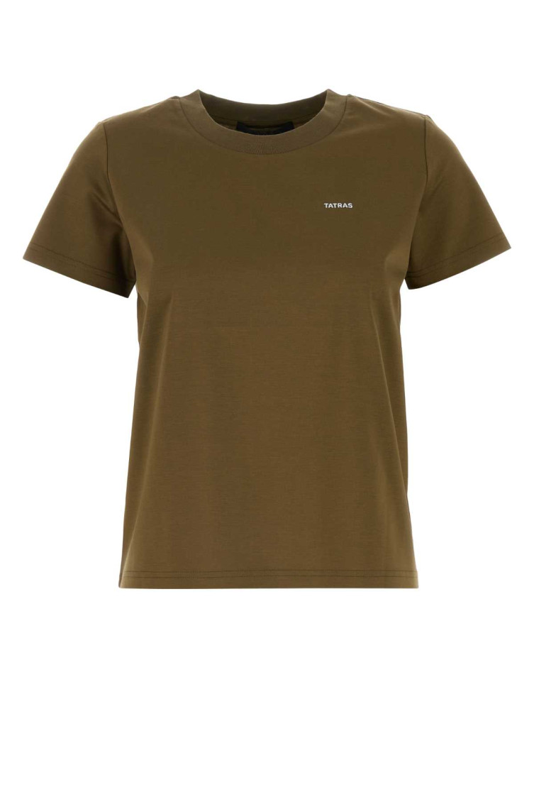 Tatras Crew Neck Short Sleeve Cotton Top In Green