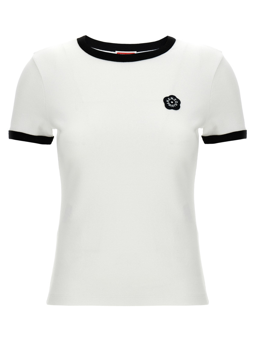 Kenzo White Crewneck T-shirt With Logo Patch On The Front And Contrasting Details In White