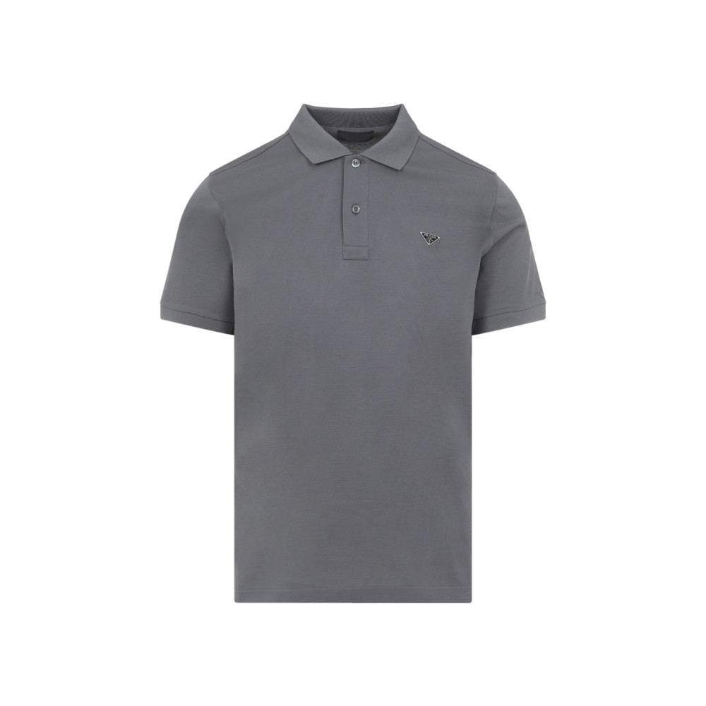 Prada Grey Short Sleeves Logo Polo for Men Online USA at Darveys.com