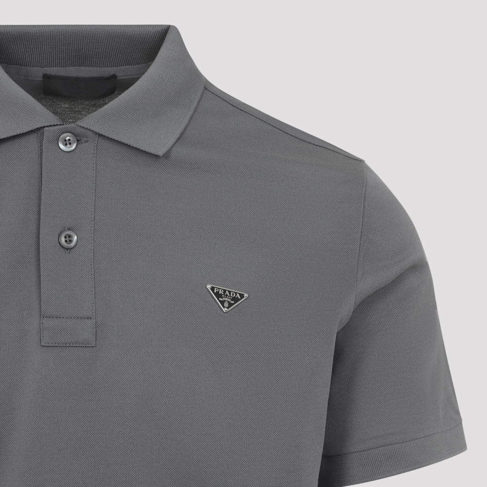 Prada Grey Short Sleeves Logo Polo for Men Online USA at Darveys.com