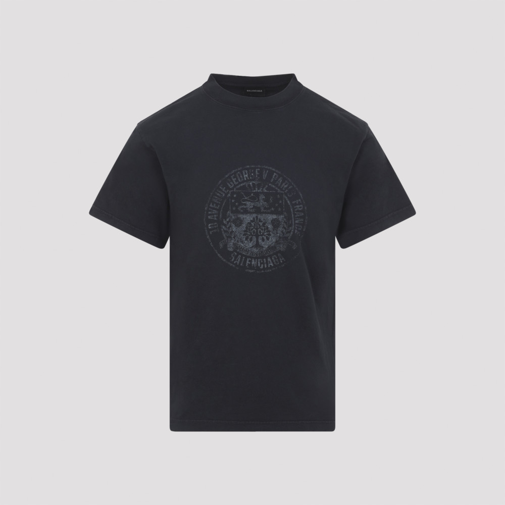Balenciaga Washed Black Crewneck Printed T-shirt for Men Online
