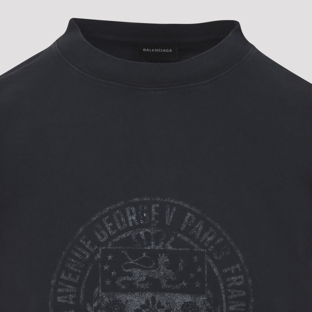 Balenciaga Washed Black Crewneck Printed T-shirt for Men Online