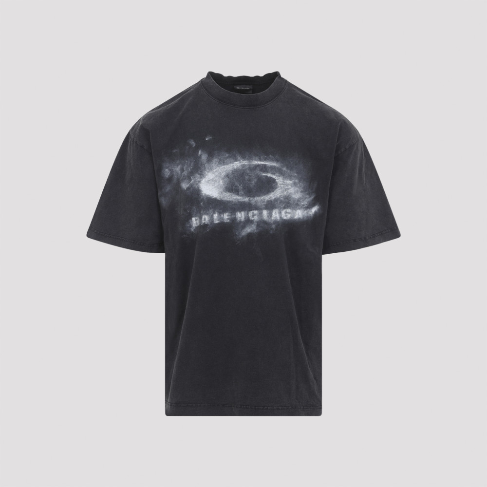 Balenciaga Washed Black Crewneck Graphic T-Shirt for Men Balenciaga Washed Black Crewneck Graphic T-Shirt for Men