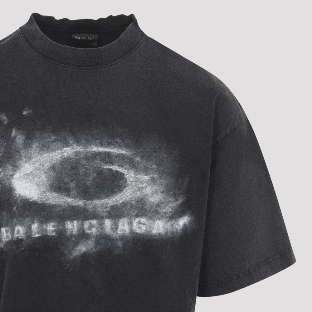 Balenciaga Washed Black Crewneck Graphic T-Shirt for Men Balenciaga Washed Black Crewneck Graphic T-Shirt for Men