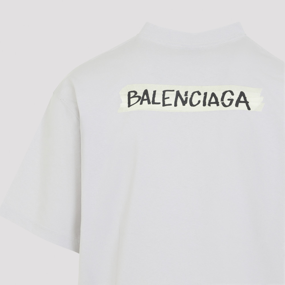 Balenciaga White Crewneck Tape Logo T-Shirt for Men Online India