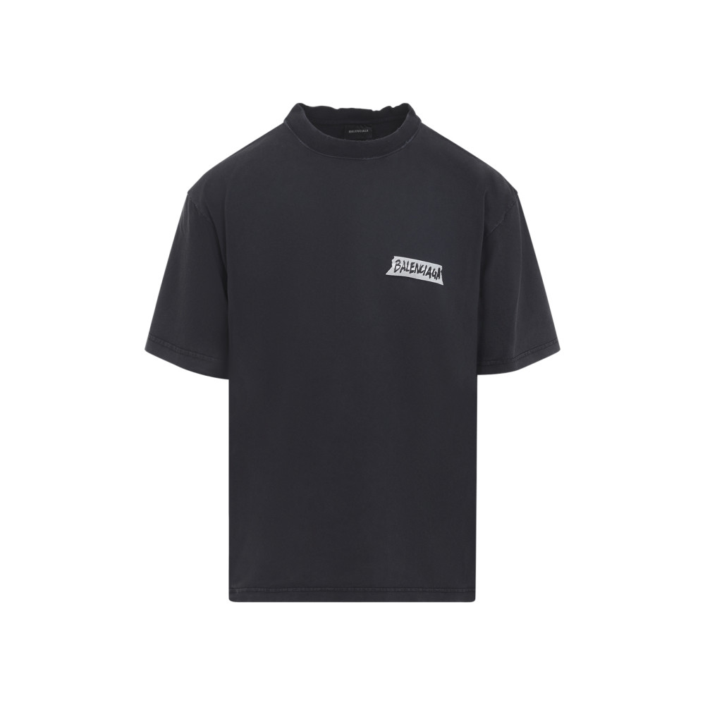 BALENCIAGA ブラック Tシャツ XS Balenciaga Black Crewneck Tape Logo T-shirt for Men Online India