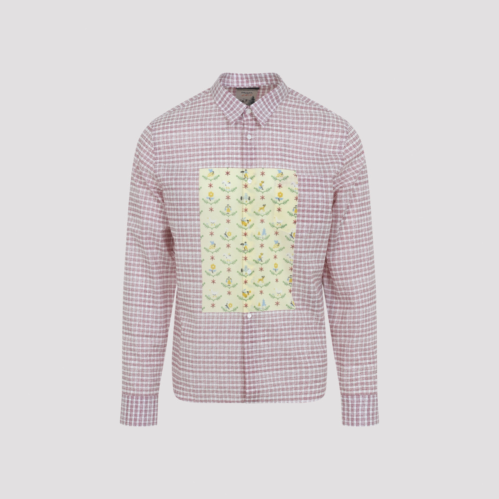 order P6♡ Prada Red Check Pattern Floral Print Shirt for Men Online India at
