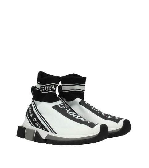 Dolce & Gabbana White Logo Print  Sock Sneakers