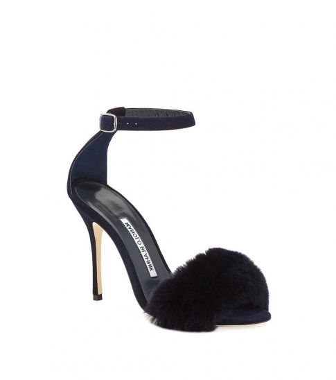 Manolo blahnik Black Suede Fur Heels 