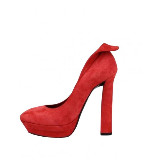 red suede platform pumps