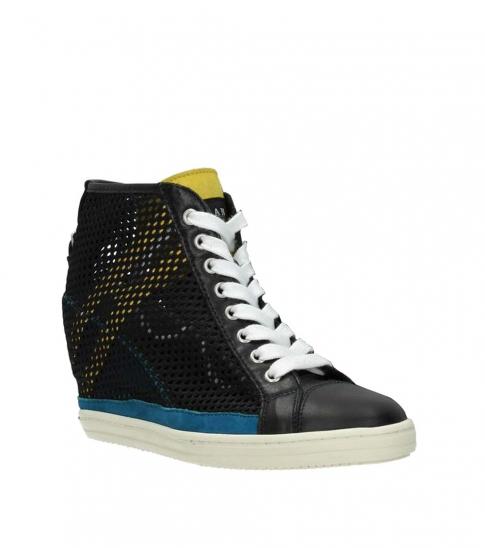 black leather wedge sneakers