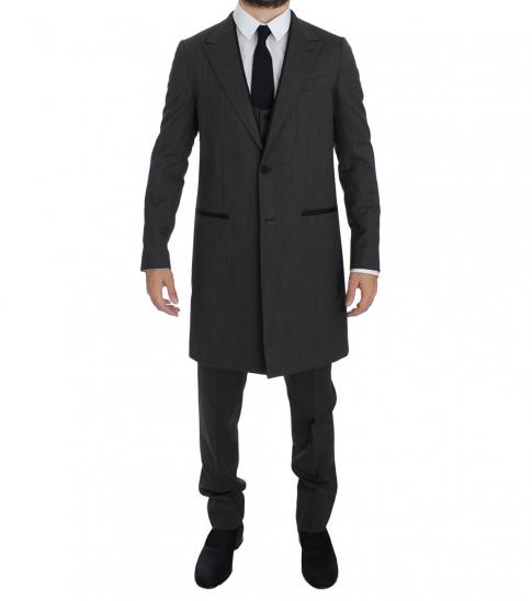 \u0026 Gabbana Grey 3 Piece Long Blazer Suit 