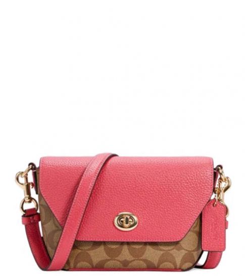 coach pink and brown crossbody bag