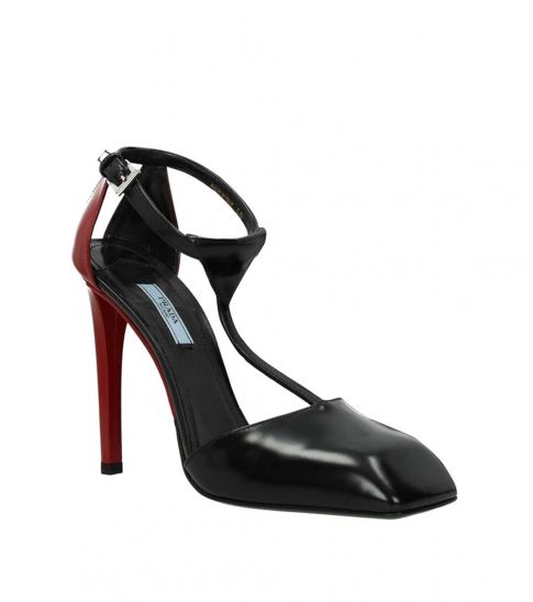 Prada Black Red T-Strap Heels