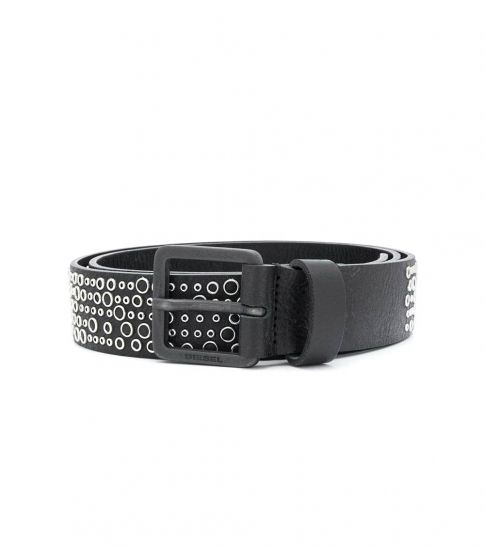 Diesel Black Silver Embellished Ring Belt