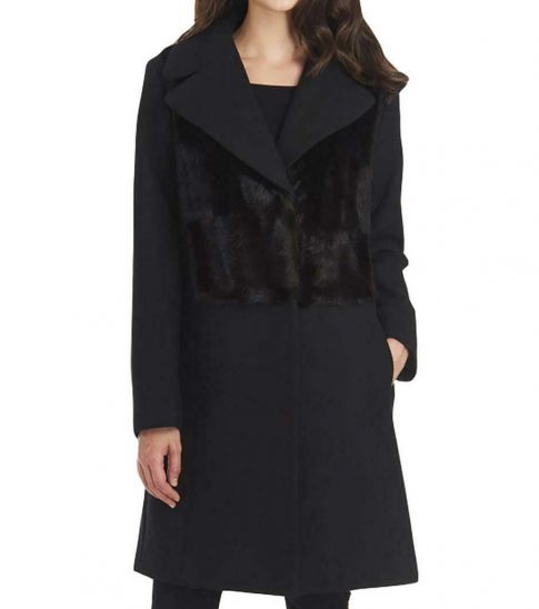 Black faux fur pea coat Clearance