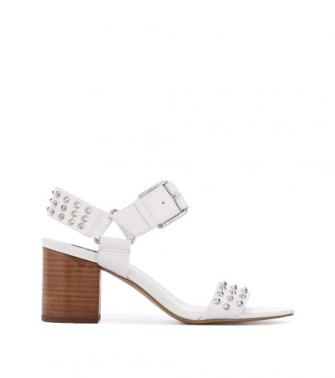 white studded block heels
