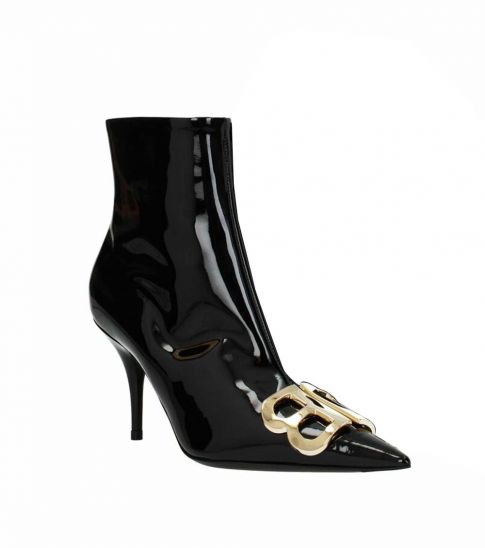 black patent mid heel shoes