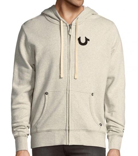 True Religion Oatmeal Classic Logo Zip Up Hoodie For Men Online India At 