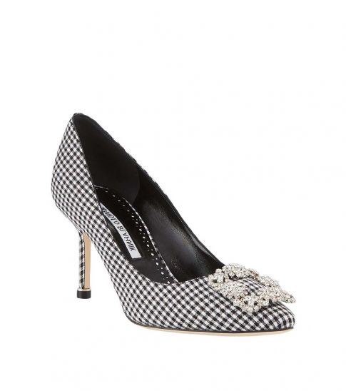 black and white gingham heels
