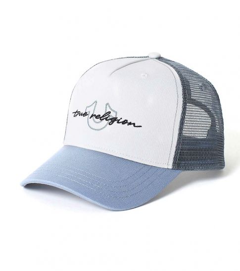 True Religion Sky Blue Logo Trucker Hat 