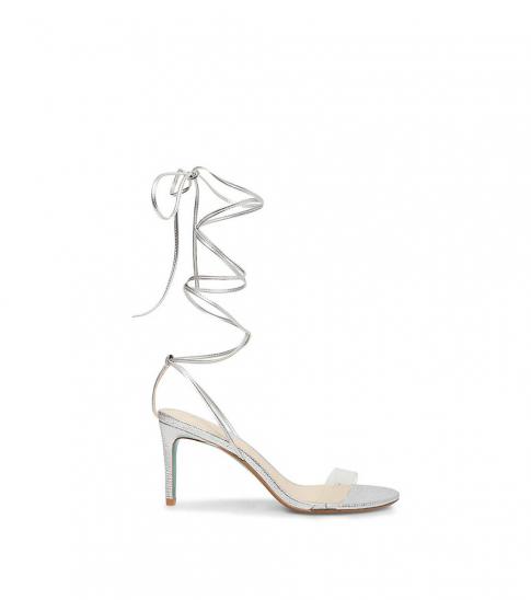 silver ankle tie heels