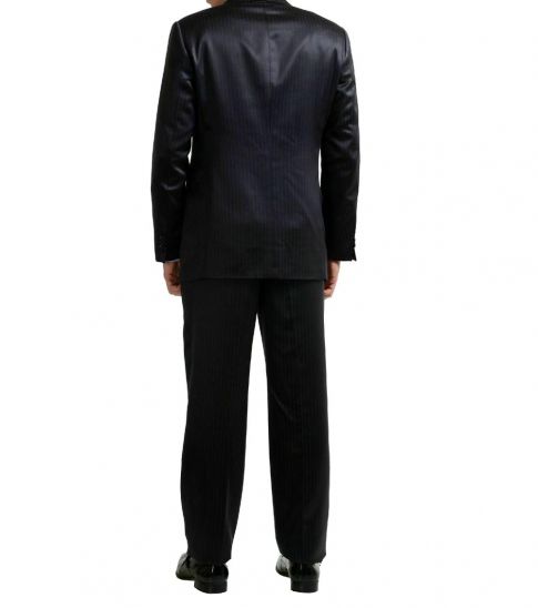 Armani Collezioni Black Striped Silk Wool Suit