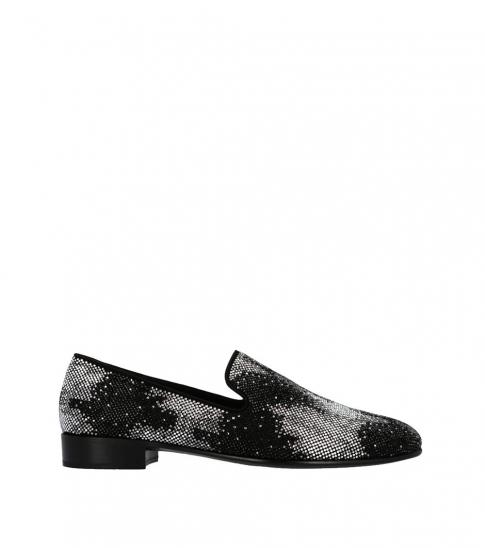 black and silver loafers