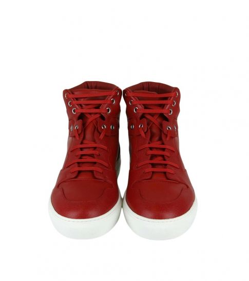 Balenciaga Red Hi Top Leather Sneakers 