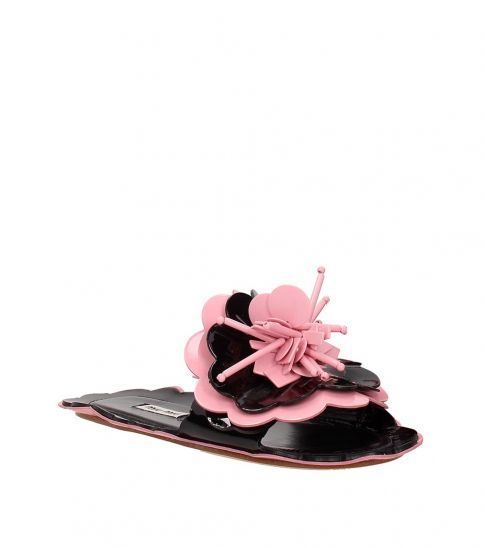 Miu Miu Pink Black Flower Detail Flats