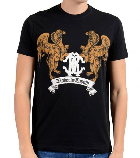 Roberto Cavalli Black Graphic Lion T-Shirt for Men Online India