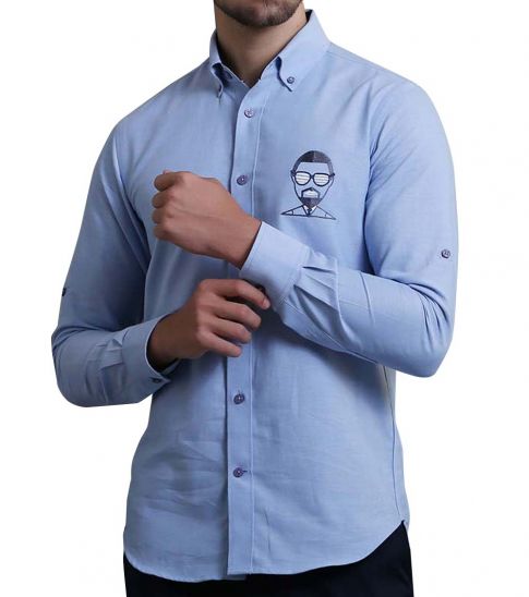 Self Stitch Blue Portrait Face Embroidered Shirts For Men Online India At Darveys Com