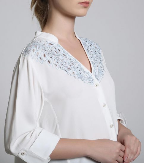 Self Stitch High-Low Embroidered Shirt