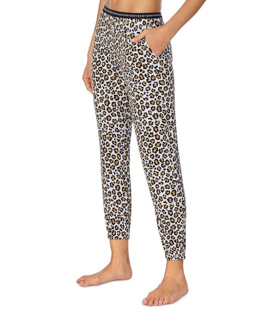 DKNY Leopard Print Cropped Knit Jogger Pajama Pants for Women Online ...