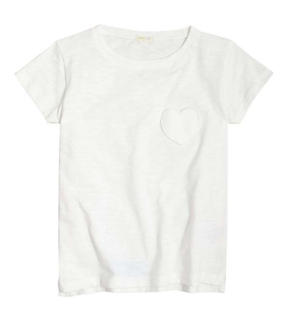 Little Girls White Heart Pocket T-Shirt