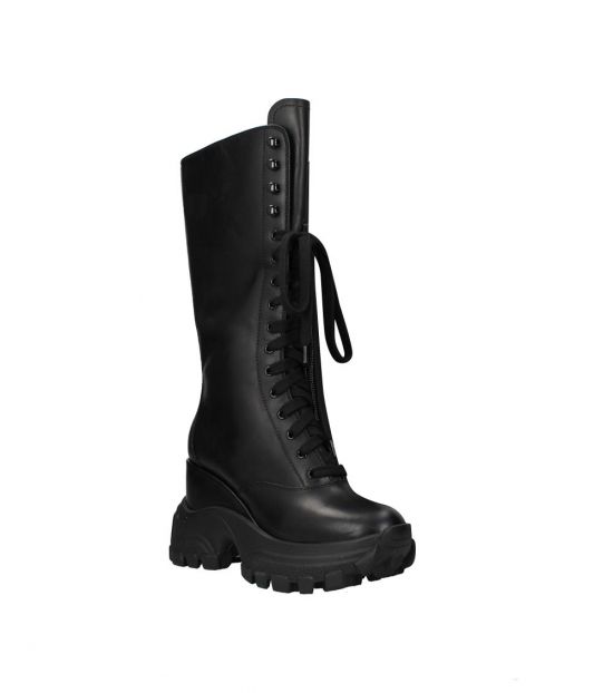 black lace up wedge boots