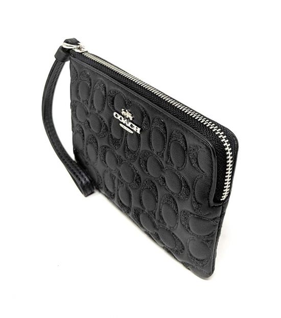 Coach Black Glitter Signature Corner Zip Wristlet for Women Online
