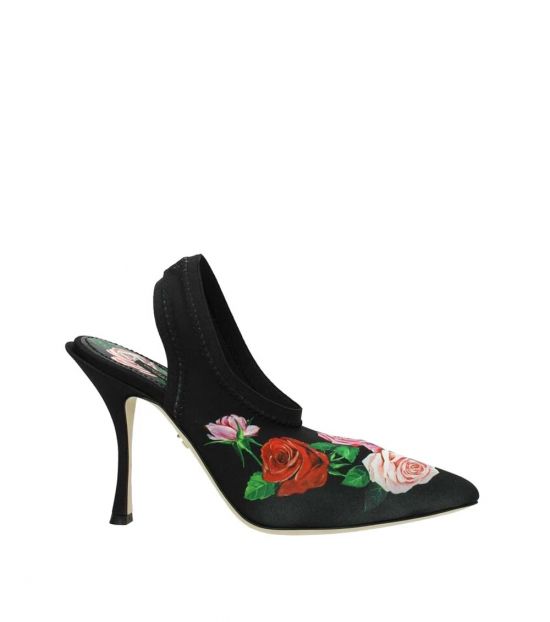 black floral pumps