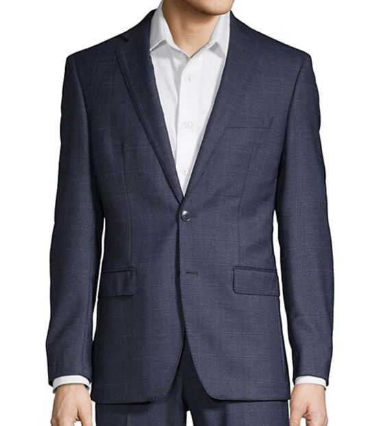 Calvin Klein Navy Blue Slim Fit Windowpane Wool Suit for Men Online ...