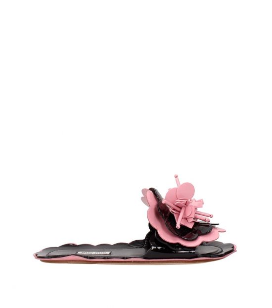 Miu Miu Pink Black Flower Detail Flats